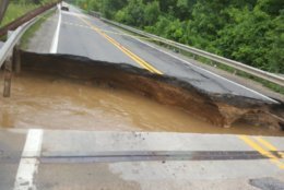 The portion of Md. 198 that washed away in the flooding on June 4, before the repair. (Courtesy Maryland Highway Administration via Twitter)