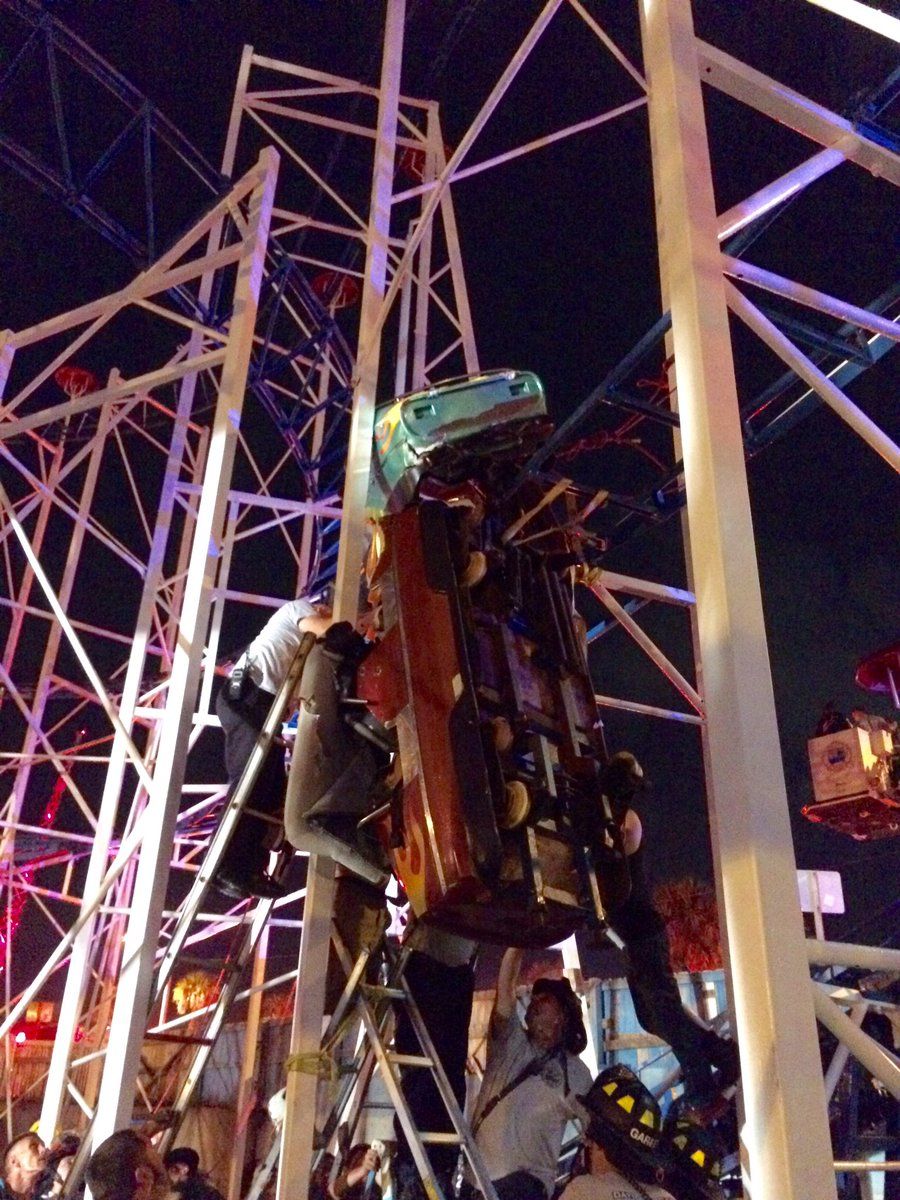 The Daytona Beach Fire Department tweeted that two people fell to the ground from 34 feet when a roller coaster derailed. (Courtesy Daytona Beach Fire Department) 