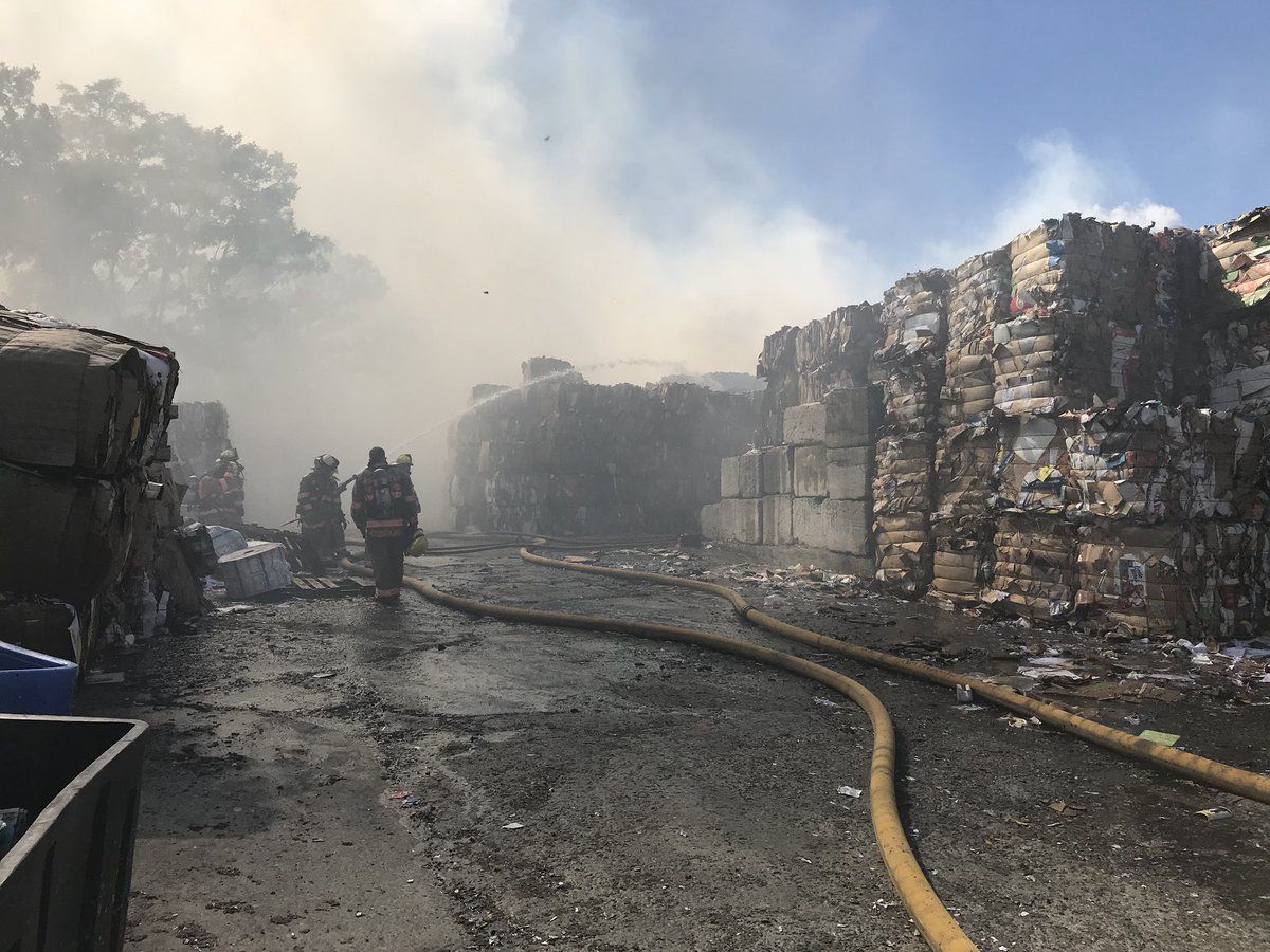 Around 3:30 p.m. on June 15, the Georgetown Paper Stock recycling plant in Rockville, Md. caught on fire. (Courtesy Pete Piringer via Twitter)