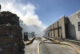 Spokesperson Pete Piringer said when Montgomery County Fire & Rescue responded to the fire at the plant, they found two large piles of compacted cardboard ablaze. (Courtesy Pete Piringer via Twitter)