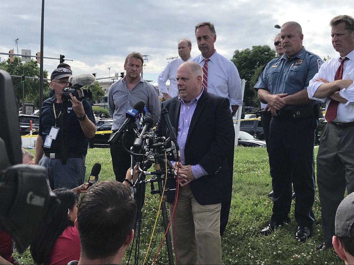 Gov. Larry Hogan speaks at a news conference following an active shooting situation in Annapolis, Maryland, Thursday afternoon. (WTOP/Michelle Basch)