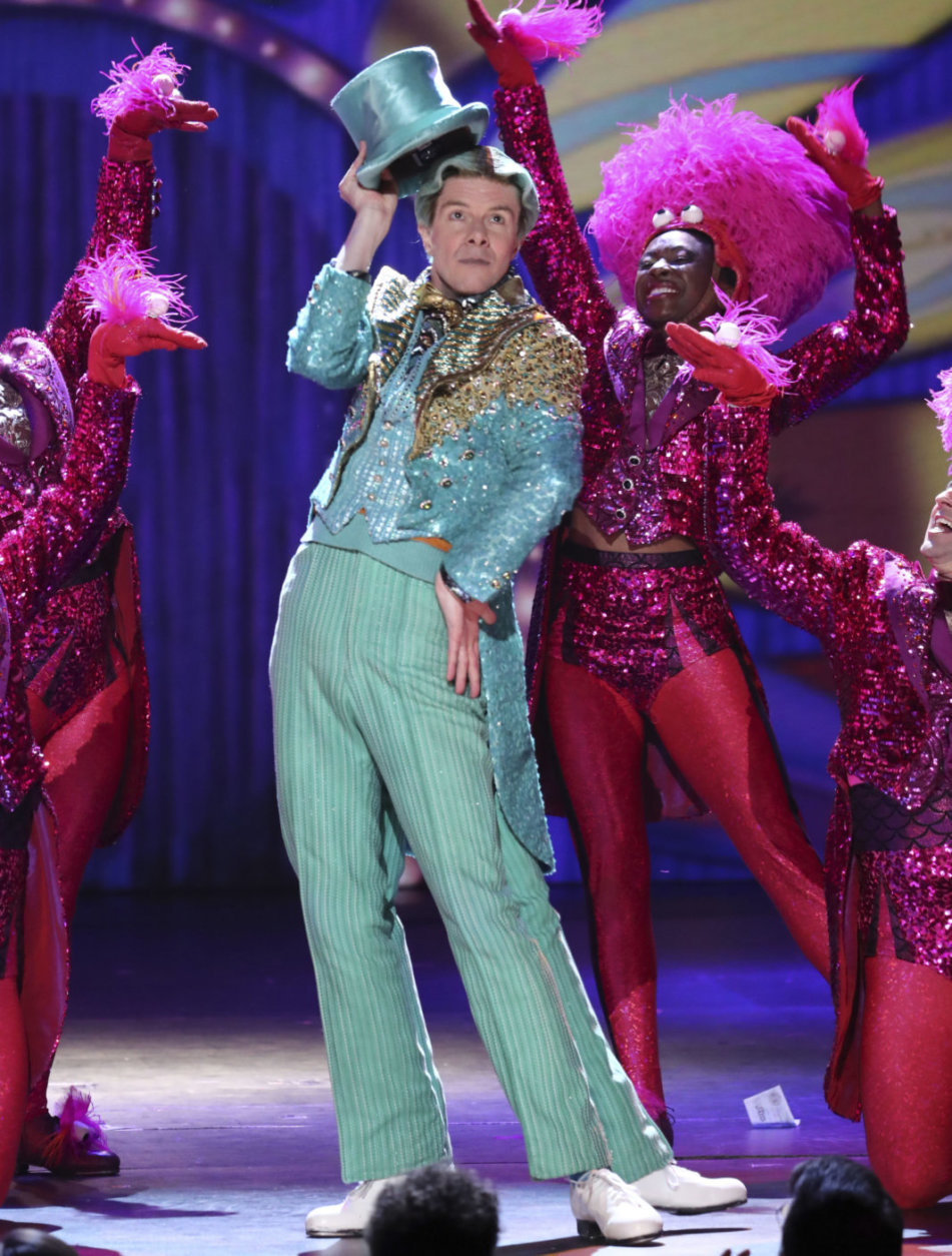 Gavin Lee, of "SpongeBob SquarePants:The Musical" performs at the 72nd annual Tony Awards at Radio City Music Hall on Sunday, June 10, 2018, in New York. (Photo by Michael Zorn/Invision/AP)