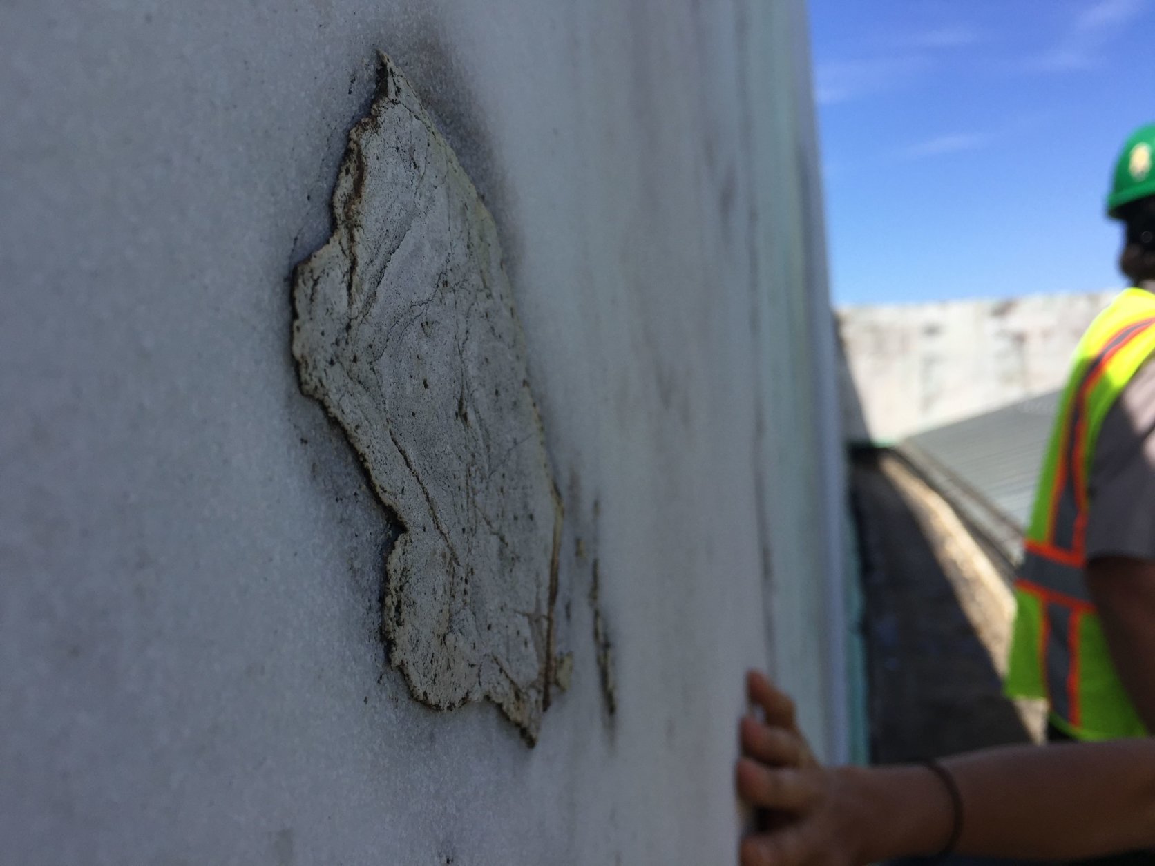 This is not an old repair. It's a naturally occurring inclusion in the marble. (WTOP/Kristi King)