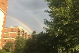 WTOP's Rick Massimo spots a double rainbow over Northwest D.C. on Saturday, June 23, 2018. (WTOP/Rick Massimo)