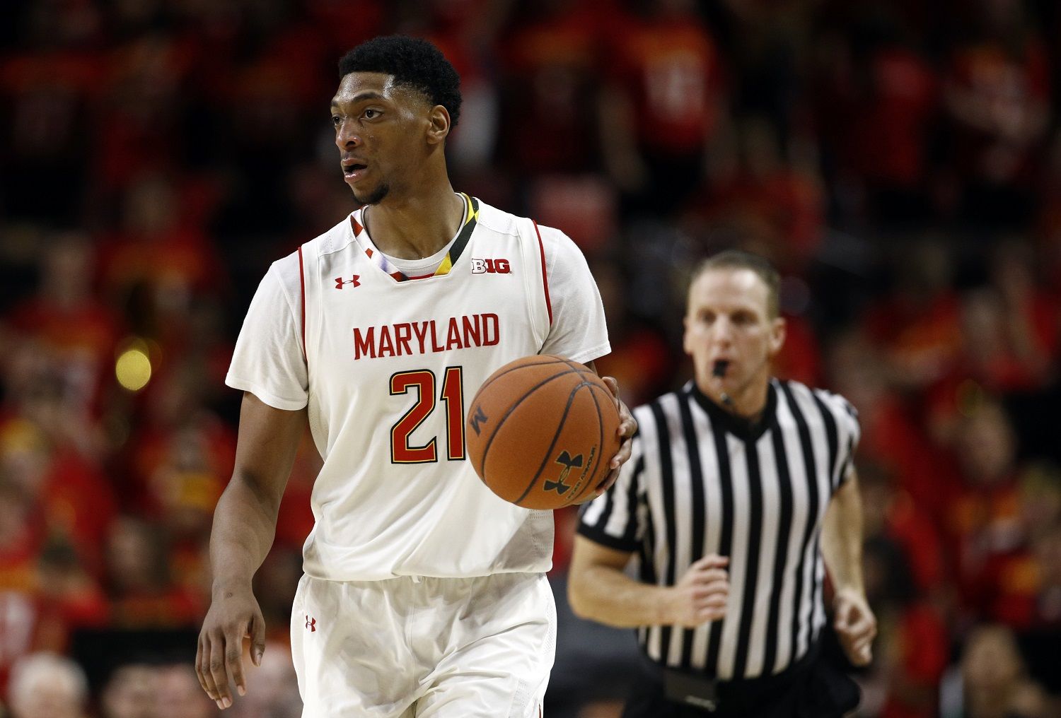 Maryland forward Justin Jackson drives the ball in the second half of an NCAA college basketball game against Purdue in College Park, Md., Friday, Dec. 1, 2017. (AP Photo/Patrick Semansky)