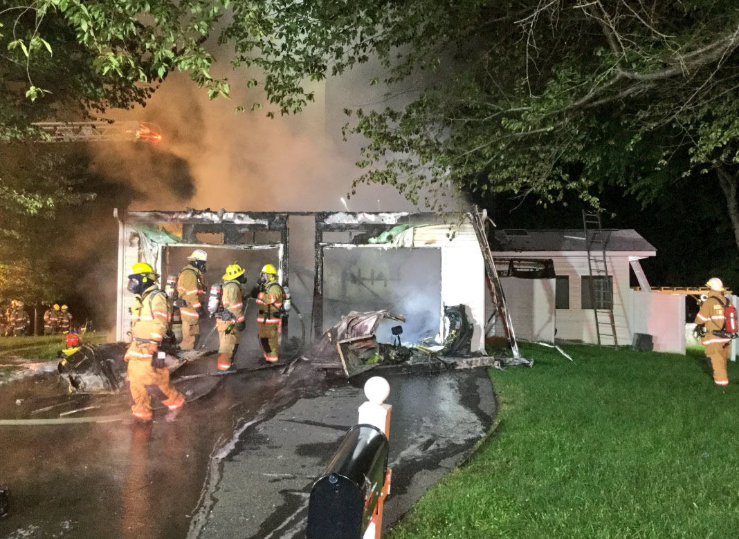 Firefighters battle a blaze in North Potomac, Maryland, on Sunday, June 24, 2018. (Courtesy Montgomery County Fire and Rescue)