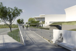 Among many other access points, a pedestrian bridge will connect the Kennedy Center directly to Rock Creek Recreation Trail, effectively linking all the major presidential memorials in D.C. (Courtesy Steven Holl Architects via the Kennedy Center)