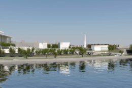 Here's a view of the planned scenic walkway connecting the Kennedy Center with the Potomac River and nearby memorials. (Courtesy Steven Holl Architects via the Kennedy Center)