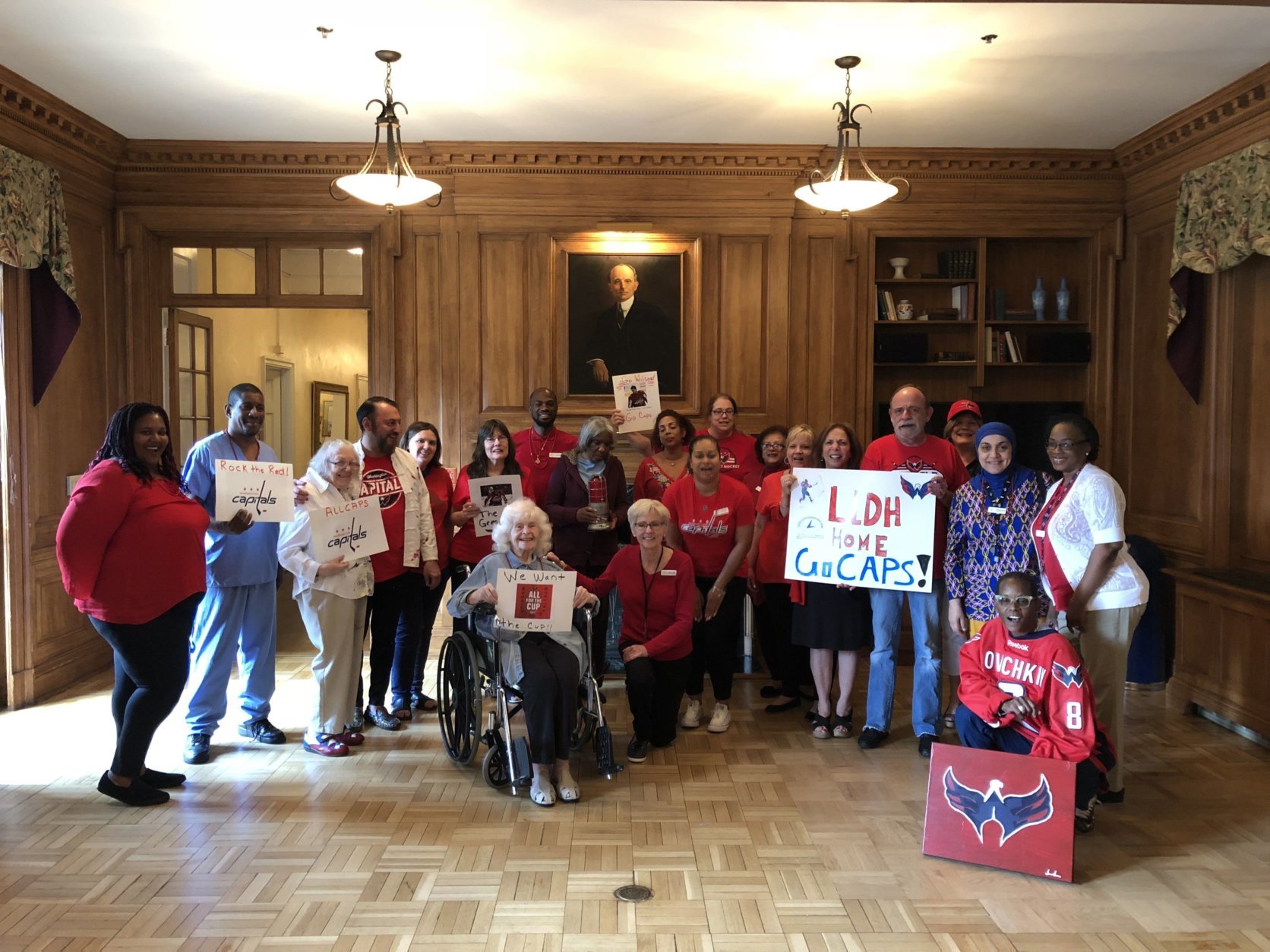The residents and staff of the Lisner-Louise-Dickson-Hurt Home support the Caps! (Courtesy L. Orem)

