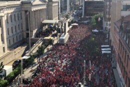 A bird's eye view of the crowd outside Smithsonian's National Portrait Gallery and Capital One Arena leading up to Game 4 of the Stanley Cup Final. (Courtesy DC Police Department)