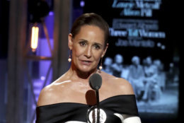 Laurie Metcalf accepts the award for best featured actress in a play for "Edward Albee's Three Tall Women" at the 72nd annual Tony Awards at Radio City Music Hall on Sunday, June 10, 2018, in New York. (Photo by Michael Zorn/Invision/AP)