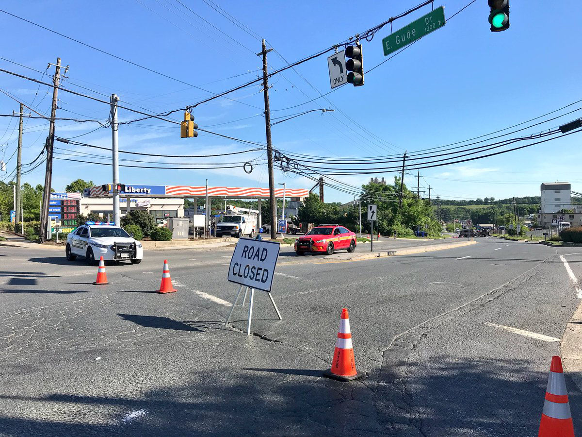 Southlawn Lane is closed between E Gude Drive and Southlawn Court, coming from the direction of Avery Road because of the fire department activity. (Courtesy Pete Piringer via Twitter)