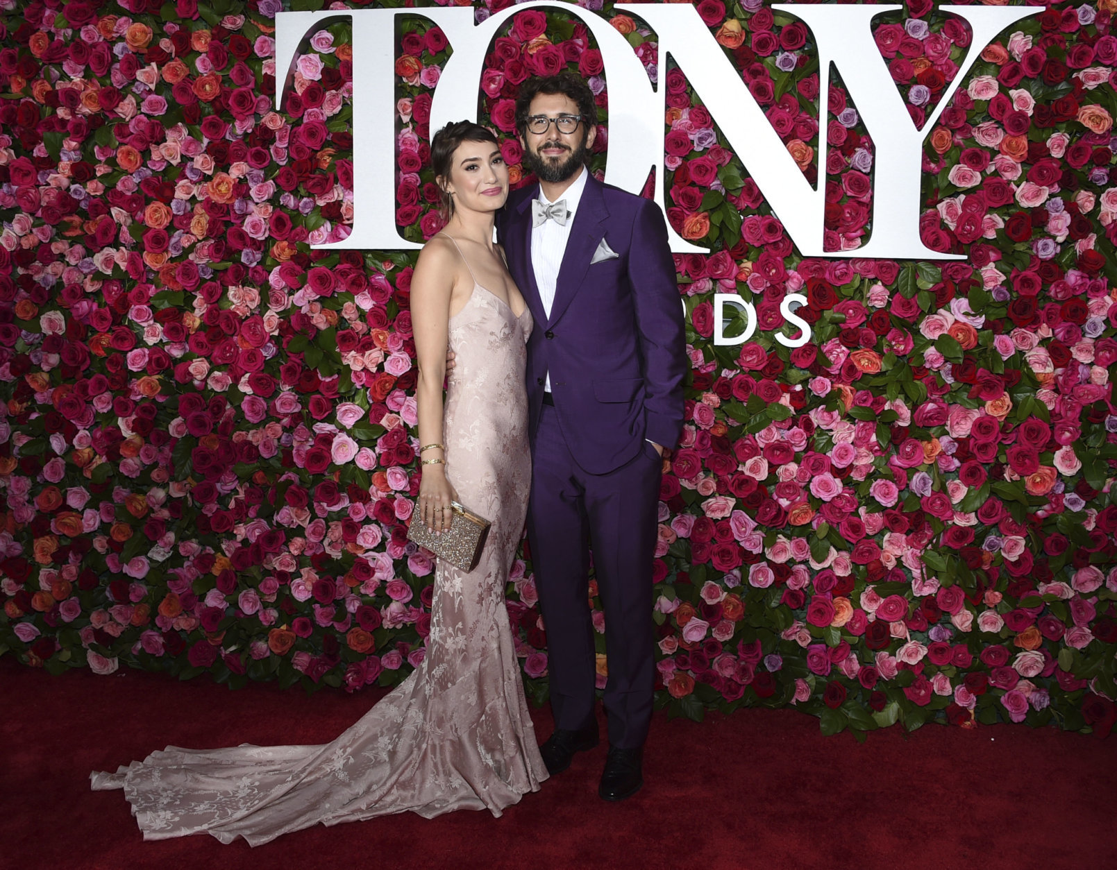 Schuyler Helford, left, and Josh Groban arrive at the 72nd annual Tony Awards at Radio City Music Hall on Sunday, June 10, 2018, in New York. (Photo by Evan Agostini/Invision/AP)