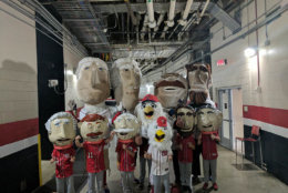 The Little Presidents with the "big" presidents at Nationals Park on June 9. (Courtesy ARLNow/Catherine Ladd)