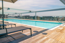 The Apartments at Westlight includes a 25-meter heated rooftop pool, sun deck, fitness center, private club room, business center and underground parking garage. (Courtesy Eastbanc) 