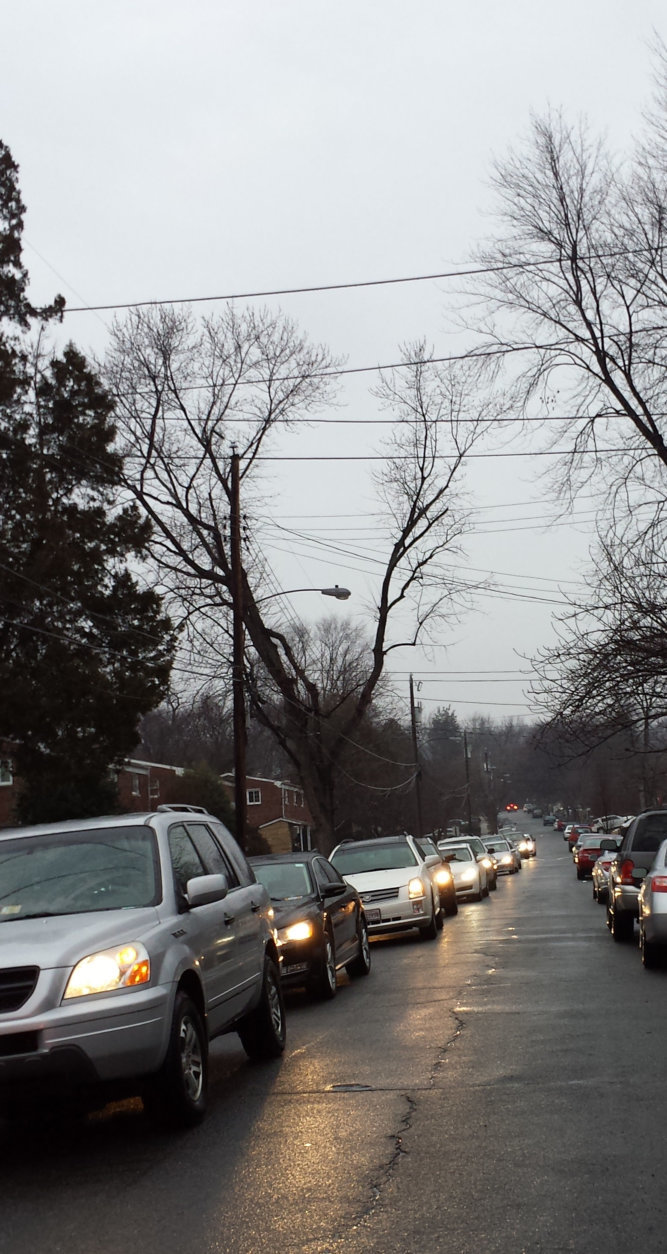 Traffic backed up on East Taylor Run Parkway in Alexandria
