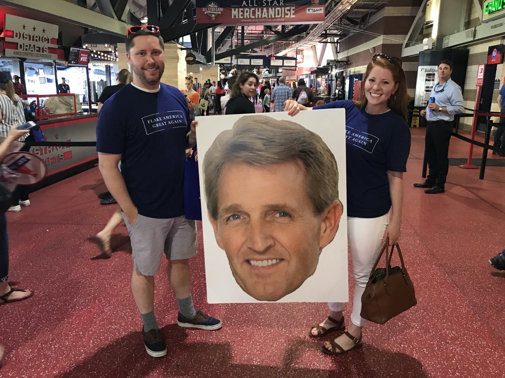 These attendees are here to support one player/senator: their shirts read "Flake America Great Again." (WTOP/Michelle Basch)