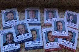 Baseball cards are available of the members of Congress/players of the Congressional Baseball Game for Charity on Thursday, June 14, 2018. (WTOP/Michelle Basch)