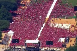 A bird's eye view of Caps fans gathered on the National Mall for the rally. (Screenshot via NBC Washington livestream)
