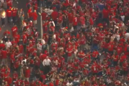 A glorious sea of red fills the streets outside Capital One Arena Thursday evening. (NBC Washington)