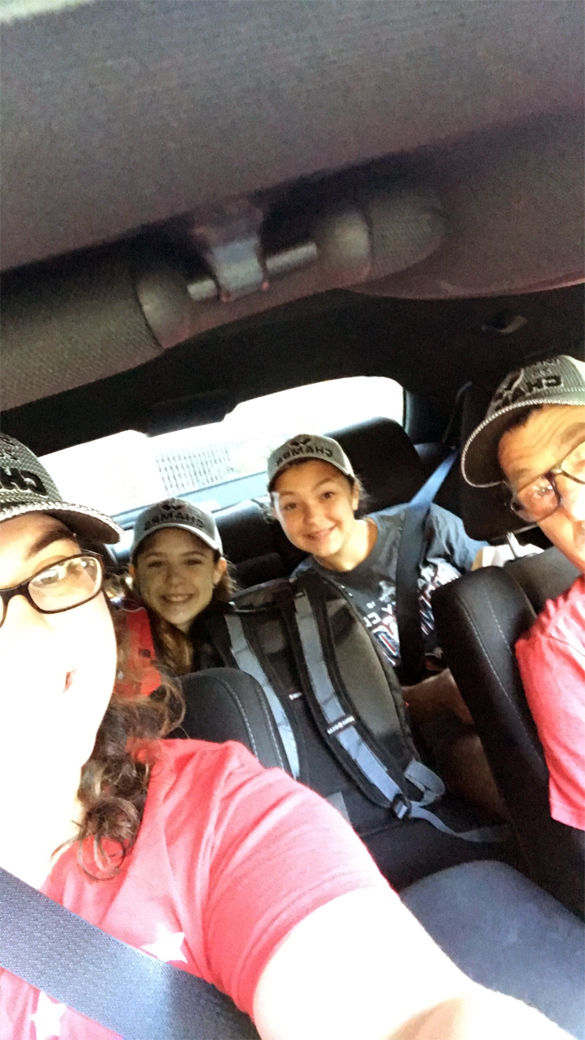 Anne Hoffman sent in this photo of her family decked out in Caps gear on the way into D.C. for the parade. (Courtesy Anne Hoffman)