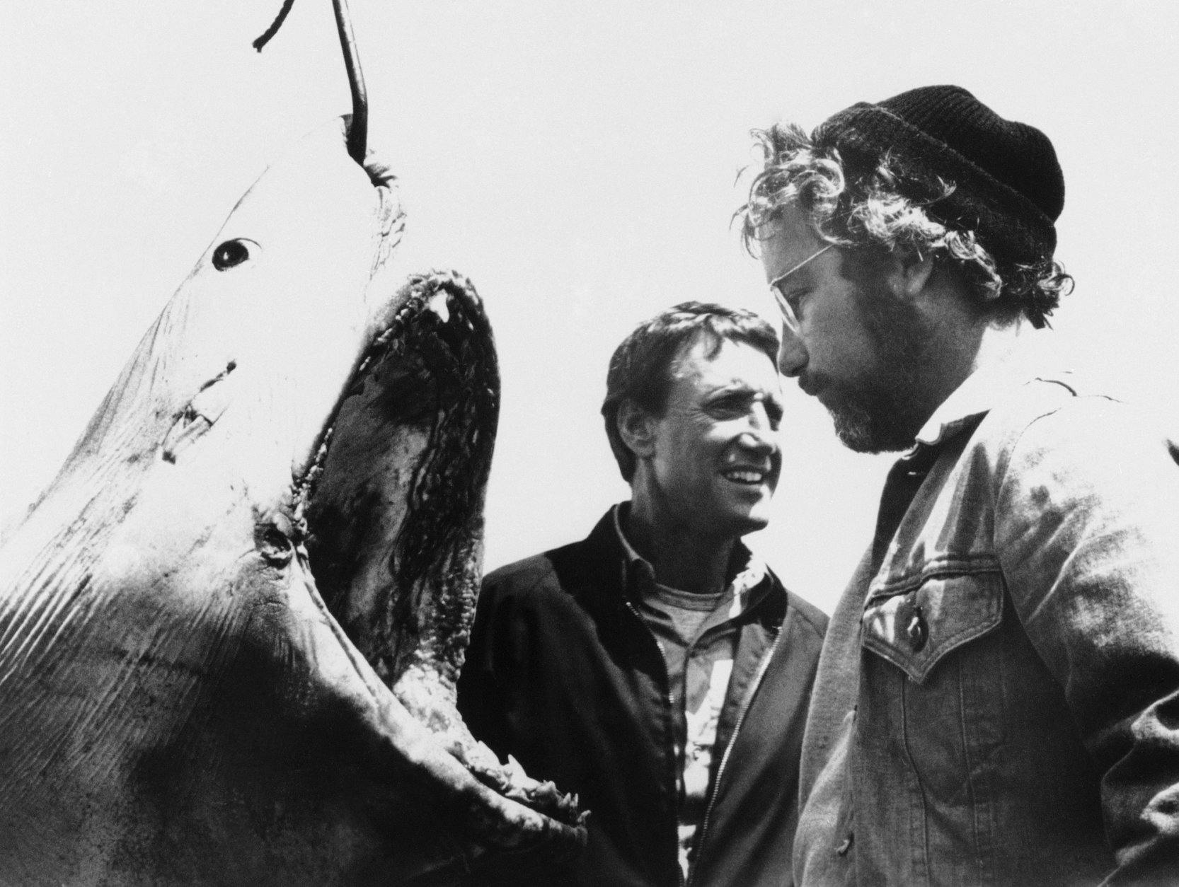 Roy Scheider, left, and Richard Dreyfuss are shown in a scene from the movie "Jaws," 1975. (AP Photo)