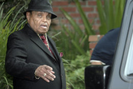 Michael Jackson's father Joe Jackson leaves the family residence in the Encino section of Los Angeles for his son's funeral on Thursday Sept. 3, 2009. Jackson is scheduled to be interred in the Great Mausoleum, where he will be joining Hollywood legends such as Clark Gable, Jean Harlow and W.C. Fields. (AP Photo/Nick Ut)