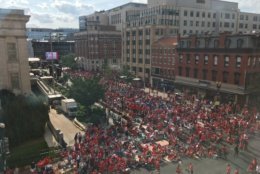 The view of Seventh and G streets from the 400 level of Capital One Arena. (WTOP/Noah Frank)