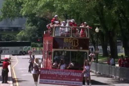 The Stanley Cup champs make their way through Constitution Avenue during the parade. (Screenshot via livestream)