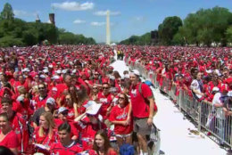 Caps fans gather on the National Mall in D.C. for the rally. (Screenshot via NBC Washington livestream)