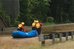 Members of the Prince George's County Swift Water Rescue team conduct a rescue on a trapped motorist on Sunday, June 3, 2018. (Courtesy Prince George's County Fire/EMS)
