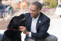 Council member Brandon Todd visits with his "god dog" Georgie, who belongs to a friend and constituent. (Courtesy Humane Rescue Alliance)