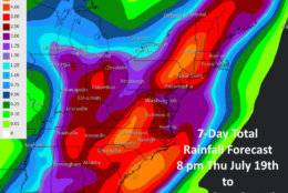 A look at the total rainfall forecast for the next seven days. (Courtesy National Weather Service)