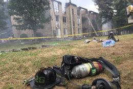 A fire gutted 11 apartments in the Franklin Park complex in Greenbelt. Nine adults and five children were displaced. July 27, 2018. (WTOP/Kristi King)