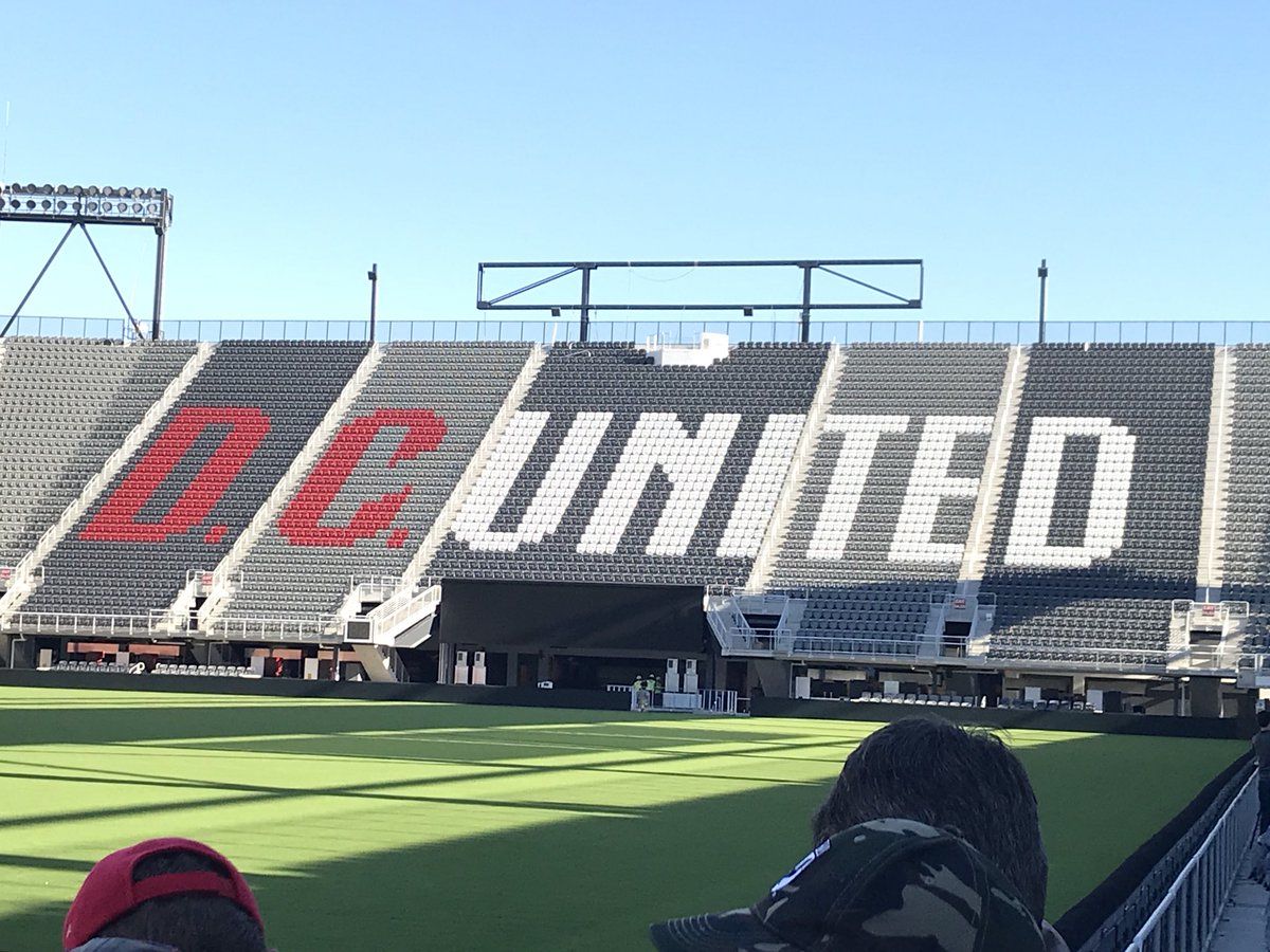 Media and fans were able to enter to get one view of the playing surface at Audi Field Monday. The stadium opens Saturday for its inaugural game. (WTOP/Michelle Basch)