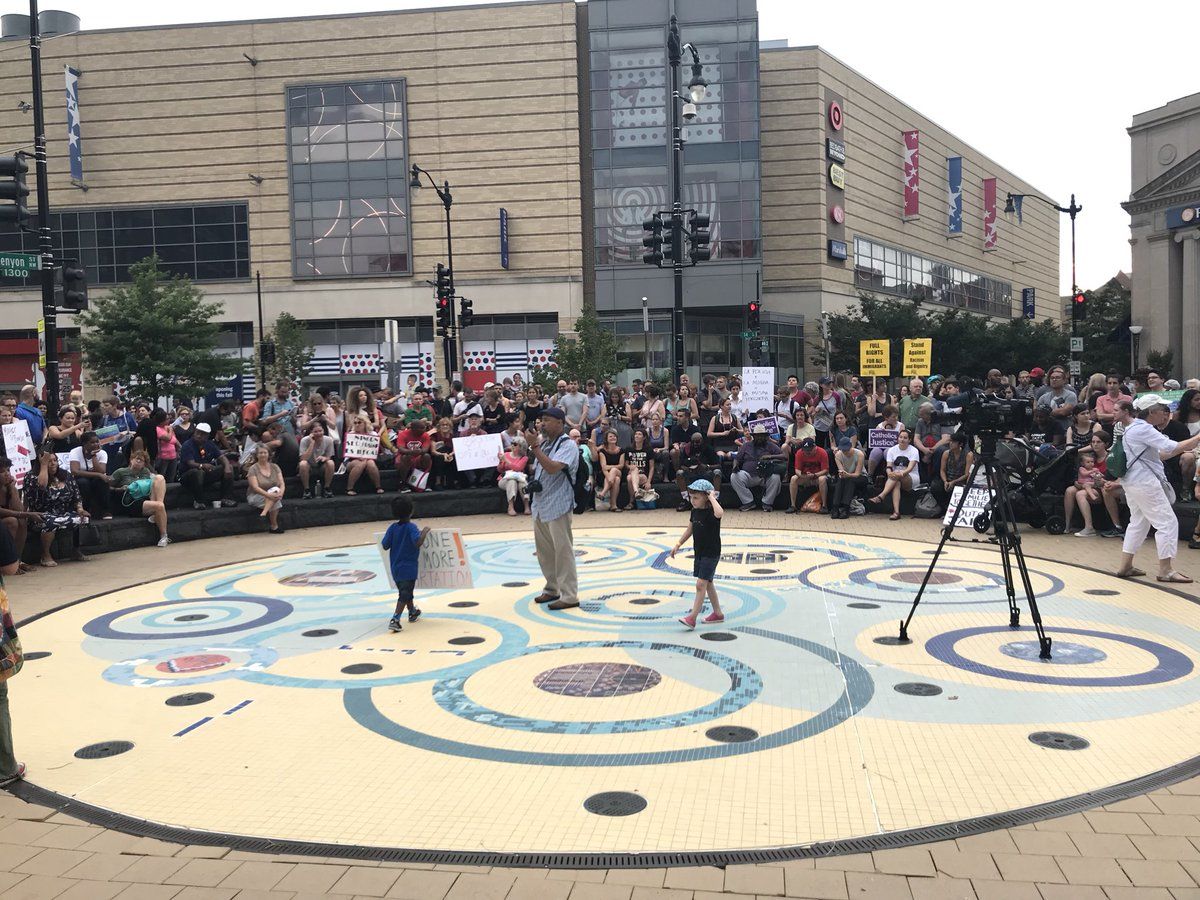 The protest was a response to reports that a number of immigrants in the U.S. illegally were arrested in various parts of the District over several days last week, including Columbia Heights. (WTOP/Michelle Basch)