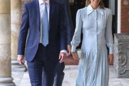 Pippa Middleton and her husband James Matthews arrive for the christening service of Prince Louis at the Chapel Royal, St James's Palace, London, Monday, July 9, 2018. (Dominic Lipinski/Pool Photo via AP)