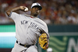 Luis Severino of Yankees pitches during the second inning of the Major League Baseball All-star Game, Tuesday, July 17, 2018 in Washington. (AP Photo/Patrick Semansky)