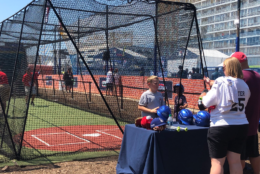 The Play Ball Park across from Nationals Stadium features batting cages for everyone to try to hit pitches. (WTOP/Melissa Howell)