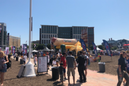 The Play Ball Park, happening just across from the Nationals Stadium, is packed with free food, activities and music. (WTOP/Melissa Howell) 