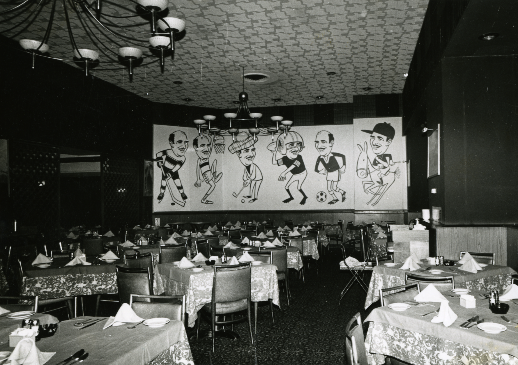 That original Duke’s in the LaSalle Building was done up in blue and brown hues. On the walls, large caricatures of a smiling Duke playing various sports smiled down. (Courtesy Historical Society of Washington, D.C.)