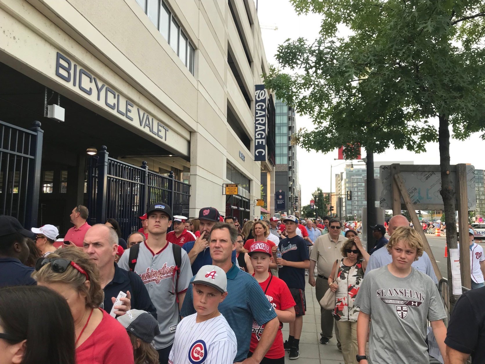 Fans line up to get into Nationals Park for the Home Run Derby on Monday, July 16, 2018 in Washington, D.C. (WTOP/Dick Uliano)
