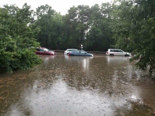 Arlington Fire Department crews helped rescue 40 people from their flooded vehicles on the George Washington Parkway Tuesday afternoon. (Courtesy Arlington County Fire Department)
