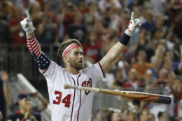 Most reasonable people who watched the MLB Home Run Derby would agree that Bryce Harper's dramatic win  was fun and exciting. Alas, the phrase "reasonable people" seldom applies to Cubs' fans who evidently see a conspiracy.(AP Photo/Alex Brandon)