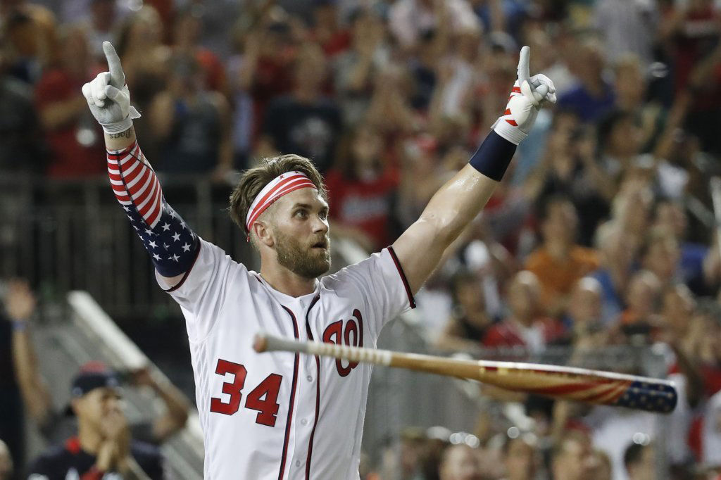Most reasonable people who watched the MLB Home Run Derby would agree that Bryce Harper's dramatic win  was fun and exciting. Alas, the phrase "reasonable people" seldom applies to Cubs' fans who evidently see a conspiracy.(AP Photo/Alex Brandon)