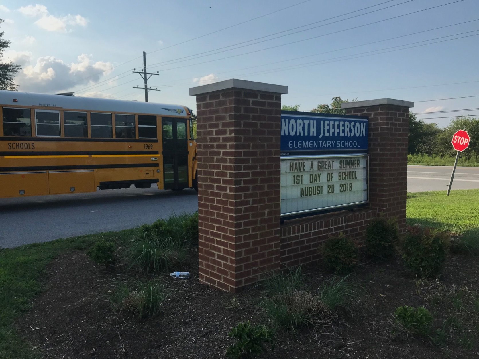  North Jefferson Elementary School is just across Route 9 from the soon-to-be-built rock wall plant. Neighbors say three other schools are within a mile of the manufacturing facility. (WTOP/Neal Augenstein)