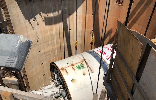 The 680-ton tunnel-boring machine will pull a sled longer than a football field full of equipment more than 5 miles underneath Northeast D.C. (WTOP/Dave Dildine)