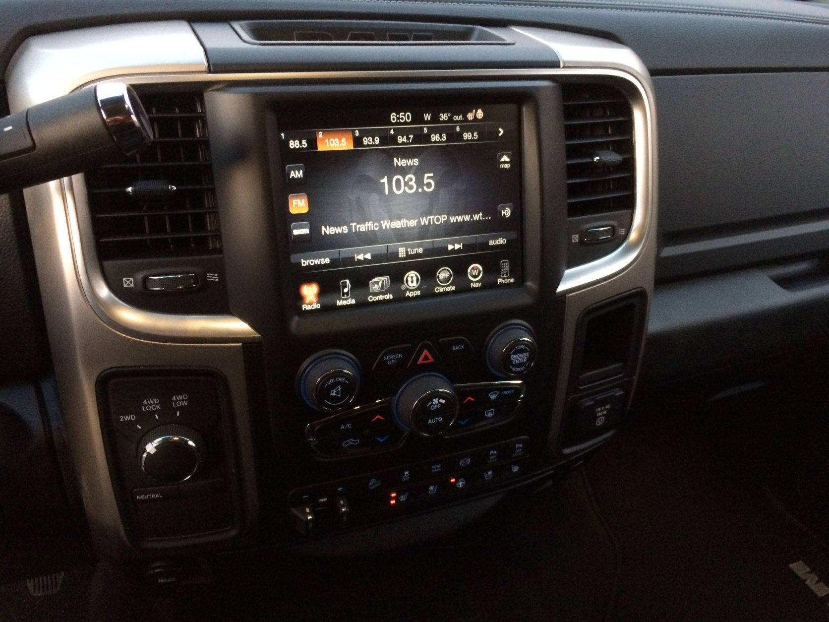 The optional U-connect system with large 8.4-inch screen is easy to use and it works well. A few people over the week said there where too many buttons and knobs under the large screen for their taste, but I would rather have that than menu-surf taking my eyes off the road. (WTOP/Mike Parris)