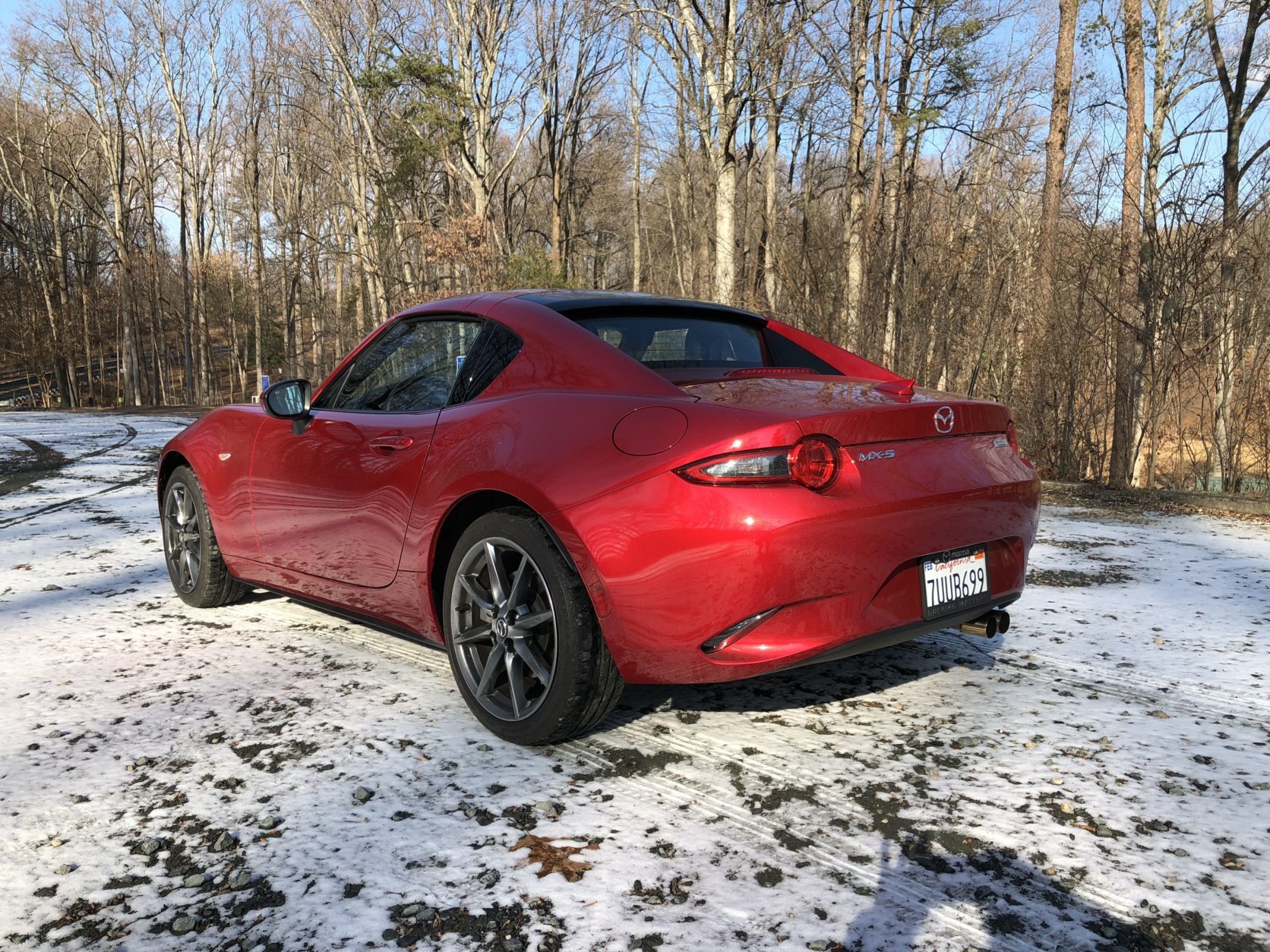 The rear body structure for the roof above the rear fender gives the hard top Miata an aggressive sculpted body that stretches to the edges above the rear wheel arches. (WTOP/Mike Parris)
