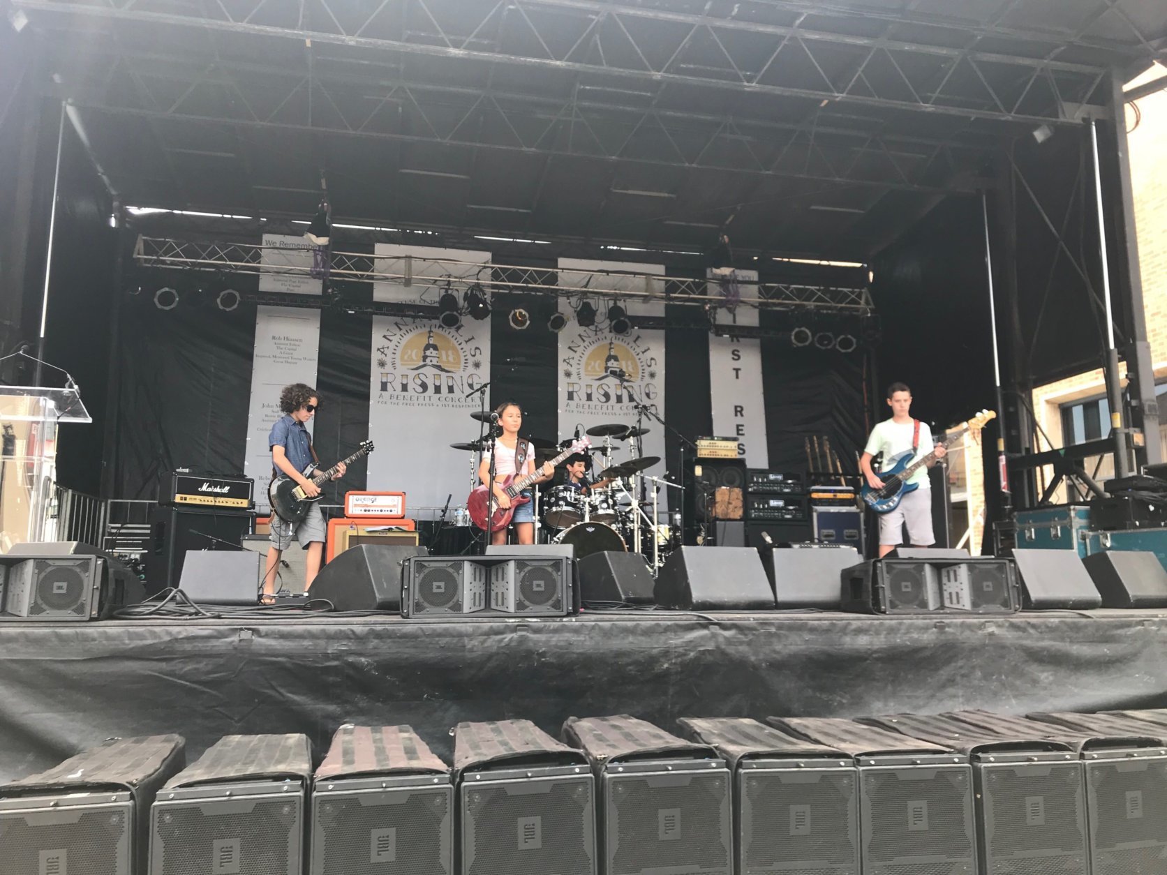 The "Annapolis Rising" benefit concert was a benefit for family members of the Capital Gazette shooting. It was also intended to salute a free press and first responders. (WTOP/Dick Uliano)